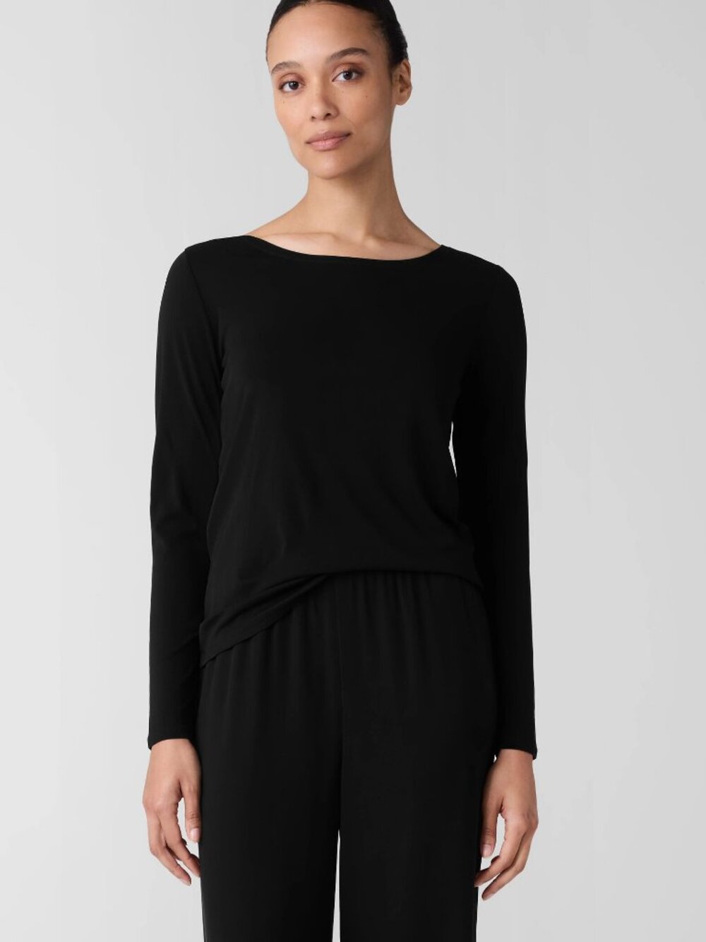EILEEN FISHER Petite Stretch Silk Jersey Scoop Neck Top | Small